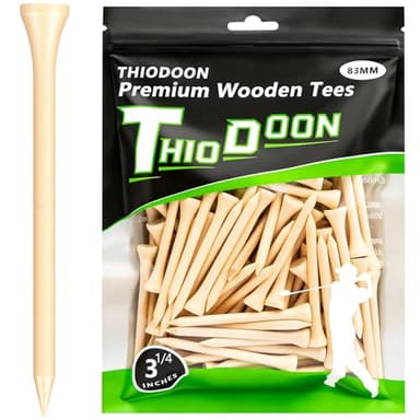 THIODOON Golf tees 3 1/4 inch Less Friction Wood Tees Training for Golfer Professional Natural Wood Golf tees Bulk 100 Count Golfing Tees