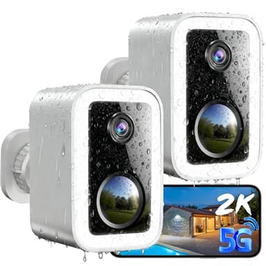 【2 Pack】Security Cameras Wireless Outdoor, No Subscription Outdoor Cameras Wireless for Home Security, Integrated Spotlight & Siren, Human Motion Detection, Support 5G & 2.4GHz WiFi, IP66 Weatherproof