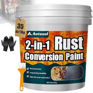 Autosel 2-in-1 Rust Converter & Metal Primer, 35 oz Rust Remover & Inhibitor Paint for Metal, Stops Rust & Corrosion, Heat & UV Resistant Automotive Rust Reformer for Car, Truck Frame, Trailer – Black