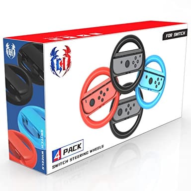 GH 4 Pack Switch Steering Wheel Compatible with Mario Kart 8 Deluxe, Racing Wheel Accessories Compatible with Nintendo Switch/Switch OLED Joy Con Controller (Black x2, Red and Blue)