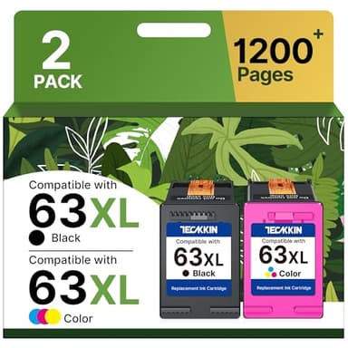 63XL Ink Cartridges Black and Color for HP Ink 63 Replacement for HP 63XL Ink Cartridge Combo Pack Works for HP OfficeJet 3830 4650 5255 5258; Envy 4520 4512; DeskJet 3630 2130 1112 Printer (2 Pack)