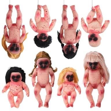 Motionchic 8 PCS Halloween Dolls Hanging Decoration - Creepy Scary Haunted Zombie Dolls for Halloween Spooky Horror Ghost Props & Party Decoration