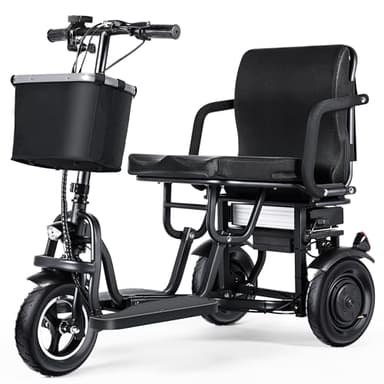 TopMate ES10 3 Wheel Electric Scooter Lightweight Folding Powered Mobility Scooter for Adult Seniors with Ergonomic Seat and Removable Battery, 350W Motor & 3 Speed Adjustable, E-Trike with Basket