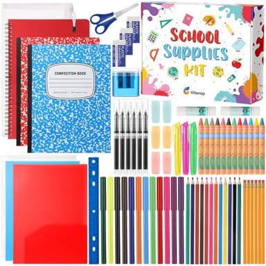 Gilprop 72 Pcs School Supplies Gift Box Set, Back to School Supplies Primary Middle College Bundle Essential Stuff Bulk Pen Notebook Colorful Stationery for Teacher Student Classroom
