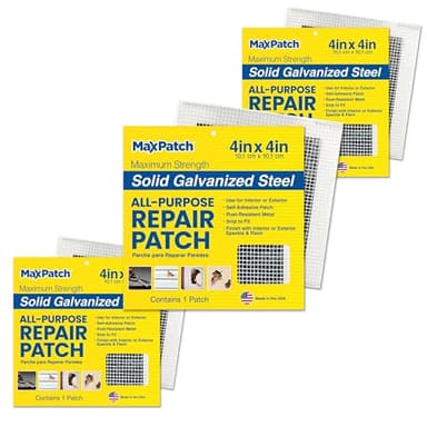 MaxPatch® 4 in. x 4 in. Self-Adhesive Surface Repair Patch, All-Purpose Galvanized Metal for Interior and Exterior Repairs, Ideal for Drywall, Plaster, Wood, Brick, Stucco, and More (3-Pack)