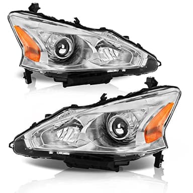 ALZIRIA Headlight Assembly Compatible With 2013-2015 13-15 Nissan Altima 2013 2014 2015 13 14 15 Nissan Altima S/SL/SV-Only fit 4 - Door Chrome Housing Amber Reflector