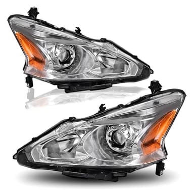 AUTOSAVER88 Headlight Assembly Compatible with 2013 2014 2015 Altima 4-Door Sedan 13 14 15 Altima Base/S/SL/SV Projector Headlamp Direct Replacement Chrome Housing Amber Reflector Left + Right