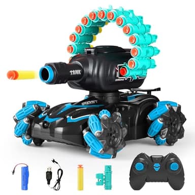 BOKSYUR Rc Car Shoot SoftBullet,Fits for Nerf,Rc Tank That Shoots,Battle ANK with Remote Control Tank That Shoots Foam Darts-Stunts,16Foam Darts- Birthday Presents ForKids 7 8 9 10 11 Year Old（Blue）