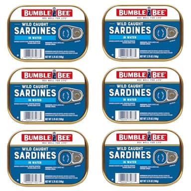 Bumble Bee Sardines in Water, 3.75 oz Tin - Wild Caught, Gluten Free, Keto, Kosher, Clean Ingredients (Pack of 6)