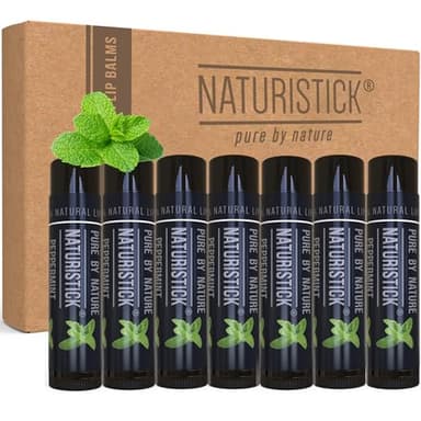 7-Pack Premium Beeswax Lip Balm by Naturistick | Chemical-Free, 100% Natural Chapstick for Dry, Chapped Lips | Made with Coconut Oil, Shea Butter, Aloe Vera | Black Peppermint Scent | Made in the USA