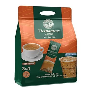 Beanhut's Vietnamese Latte, Instant Coffee Mix, 3 in 1 Coffee Mix, 25g x 50 sticks(2.75 lb)