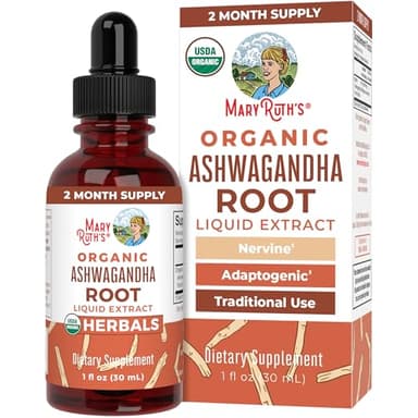 MaryRuth Organics Ashwagandha Root | USDA Organic Ashwagandha Liquid Drops | Stress Relief, Natural Calm, Relaxation and Mood Support Supplement | Adaptogenic | Nervine | Vegan | Non-GMO | 60 Servings