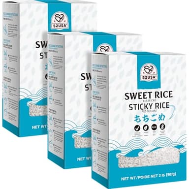 52USA Sweet Sticky Rice 2 Pound (Pack of 3), Premium Glutinous Rice 96 Ounce (2721g), Gluten-Free, Vegan, All Natural, White Rice, Rich in Fibers and Minerals