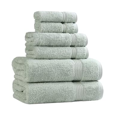 Superior Egyptian Cotton 6-Piece Towel Set, Bathroom Essentials, Towels For Bathroom, Apartment, Airbnb, Guest Bath, Face, Hand, Bath Towels, Washcloths, Absorbent, Fast Drying, Sage