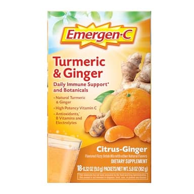 Emergen-C Citrus-Ginger Fizzy Drink Mix, Turmeric and Ginger, Immune Support, Natural Flavors with High Potency Vitamin C, 18 Count