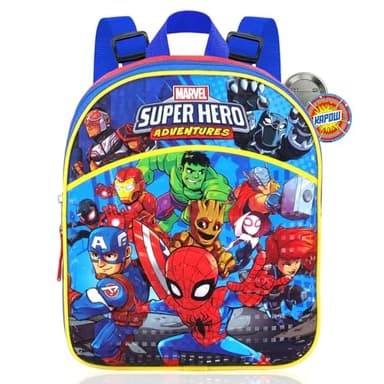 Spidey and Friends Mini Backpack Set - Bundle of 11" School Bag, Water Bottle, Button, Stickers, More | Spiderman Small Backpack for Toddlers Kids