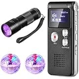 Dunzy 4 Pcs Ghost Hunting Equipment Kit Includes 1 Pocket Digital Voice Recorder 2 LED Light Up Pet Cat Ball 1 Black UV Flashlight, 8 GB(Black,Fashion)