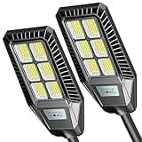 TENKOO LED Solar Street Light Outdoor 2 Pack 25000LM 300W Motion Sensor Lamp Waterproof IP66 Security Powered for Dusk Dawn Court and Parking Lot Solar Flood Lights Commercial Streetlight