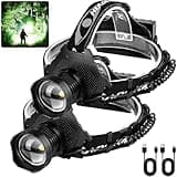 NJ FOREVER Rechargeable Headlamp(Βattery Included), LED Super Bright Head Lamp with 5 Lighting Modes, USB Rechargeable, 90°Adjustable, Waterproof, Bright Headlamp for Adults Camping Biking Running