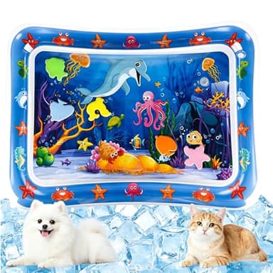 2026 Upgraded Thickened Cat Water Sensory Play Mat, Anti-Scratch Leak Proof Cooling Pad with Floating Fish Toy, Interactive Hunting Exercise Mat for Indoor Cats