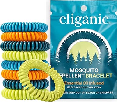 Cliganic 50 Pack Mosquito Repellent Bracelets for Adults & Kids - Natural DEET-Free Bands, Individually Wrapped
