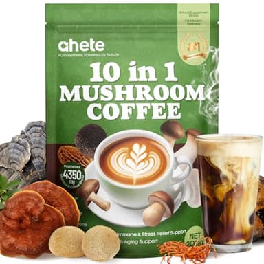 Ahete 10-in-1 Mushroom Coffee with Organic Arabica, Lion’s Mane, Chaga, Reishi & Cordyceps, 2000mg Mushroom Blend, Focus, Energy & Immune Support, Low Calorie, Sugar-Free, Keto Friendly, 40 Servings
