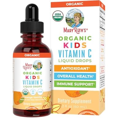 MaryRuth Organics USDA Kids Vitamin C Drops | Vegan Immune Support Supplement for Ages 4-13 | Immune Support & Overall Health | Vitamin C from Organic Acerola Fruit Extract | 2oz