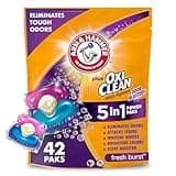 ARM & HAMMER Plus OxiClean with Odor Blasters Concentrated Laundry Detergent, 5-in-1 Laundry Stain Remover, Fresh Burst Detergent Power Paks, 42 Count Bag