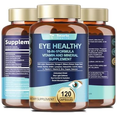 AREDS 2 Eye Vitamins and Mineral Bilberry Extract Omega-3, Eye Vitamin for Seniors Macular Health and Dry Eye, Eye Vitamins Lutein and Zeaxanthin Support Eye Strain & Hydration (120 Capsules)
