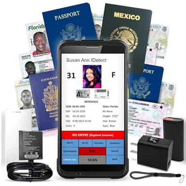 ID Scanner - Drivers License and Passport Scanner and Reader - Age Verification and Customer Management - Quantum Edge V3 Includes Handheld Scanner, Outer Carry Case, & Accessories