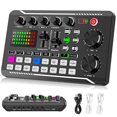 Facmogu F998 Live Sound Card Audio Mixer, Podcast Audio Interface with DJ Mixer Effects, Voice Changer with Sound Effects for PS4 PS5 Karaoke Tiktok YouTube Live Streaming Record Gaming