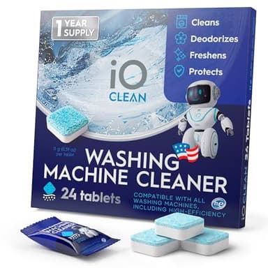 iO CLEAN Washing Machine Cleaner Descaler Tablets, 24 Count (1 Year Supply) – Deep Clean Washer Cleaner Tablets for HE Front Load & Top Load – Unscented Washing Machine Descaler for Odor Control