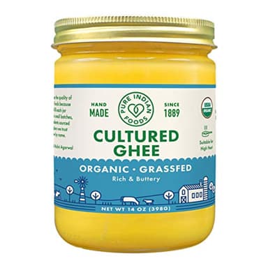 Grassfed Organic Cultured Ghee - by Pure Indian Foods,14 oz, Pasture Raised, Lactose Free, Gluten-Free, Non-GMO, Paleo, Keto-Friendly, Batch Tested for Casein and Whey