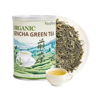 Organic Sencha Green Tea Loose Leaf – 3.53oz/100g, USDA Organic, Whole Leaf Green Tea, VitalForest Premium Steam-Fixed Green Tea, Mild Umami Taste