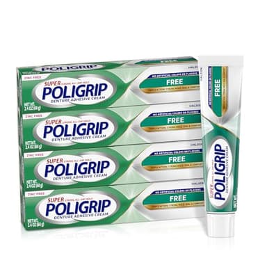 Super Poligrip Zinc Free Denture and Partials Adhesive Cream, 2.4 ounce (Pack of 4)