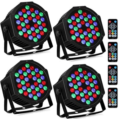 Battery Powered Stage Par Lights: 36W RGB Rechargeable - 6 to 15Hours Working Time - Remote DMX Control - Great for Mobile DJ Party Planner - Uplights for Events Wedding Music Dance Show Band - 4Pack