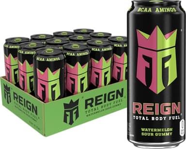 Reign Total Body Fuel, Watermelon Sour Gummy, Fitness & Performance Drink, 16 Fl Oz (Pack of 12)