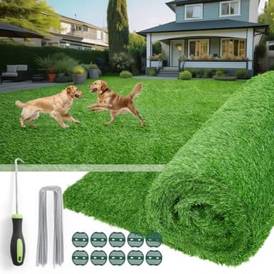 Oiyeefo Artificial Turf Grass Outdoor - Synthetic Realistic Fake Grass Indoor Turf Rug with Drainage Holes for Patio, Balcony, Backyard, Landscape Decoration - Pet Friendly Dog Grass Mat (6FT x 10FT)