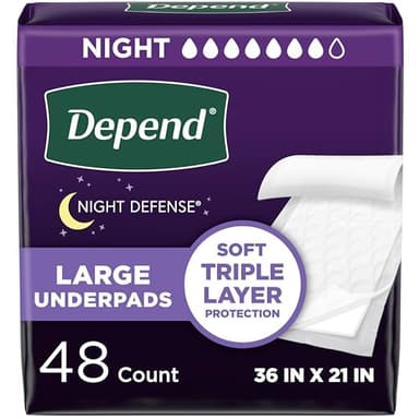 Depend Underpads, Disposable Incontinence Bed Pads for Adults, Slip Resistant, 36"x 21", 48 Count (4 Packs of 12)