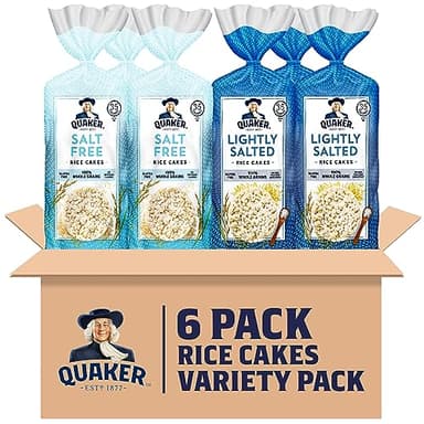 Quaker Large Rice Cakes, Gluten Free, Lightly Salted + Salt Free Variety Pack, 4.47 Ounce (Pack of 6)