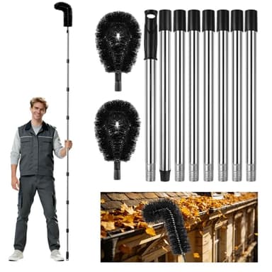 10.5FT Gutter Cleaning Tools from The Ground, Adjustable Rain Gutter Cleaning Brush with Pole, Long-Reach Gutter Cleaner & Brush, Ladder-Free Removal of Leaves, Branches & Debris