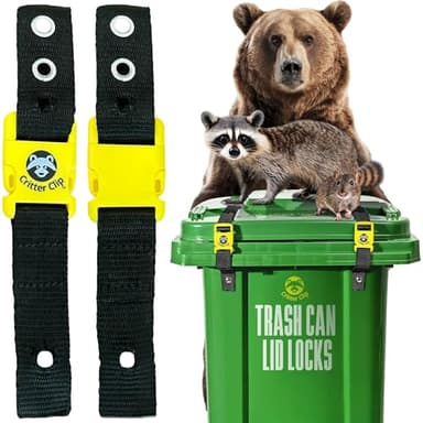 Critter Clip Trash Can Locks for Animals Heavy Duty Bear Proof Trash Can Lid Lock with Buckles and Straps for Outdoor Use Racoon Straps for Garbage Lids Quick Setup Deterrent for Securing Bins-2PCS