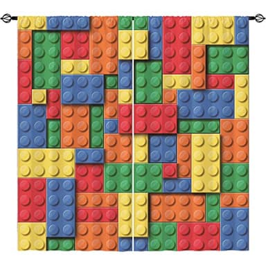 YUANZU Kids Building Block Toy Curtains W42 x L63 Inch Rod Pocket Nursery Abstract Contour Colorful Plastic Toy Brick Geometric Print Pattern Window Drapes for Boys Girls Bedroom Playroom 2 Panels