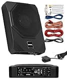 Sound Storm Laboratories US10K 10 Inch Powered Under Seat Car Subwoofer - 1000 Watts Max, Dual 4 Ohm Voice Coil, 8 Gauge Amp Installation Kit