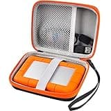 Case Compatible with LaCie Rugged Mini 1TB/ 2TB/ 4TB/ 5TB External Hard Drive Portable HDD, Storage Holder for Hard Drives for Mac and PC Computer & USB 3.0 2.0 Cable SD Cards (Orange)