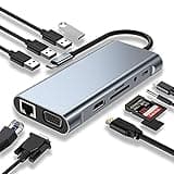 USB C HUB, USB C Adapter 11 in 1 Dongle with 4K HDMI, VGA, Type C PD, USB3.0, RJ45 Ethernet, SD/TF Card Reader, 3.5mm AUX, Docking Station Compatible with MacBook Pro/Air, Other Type C Laptops