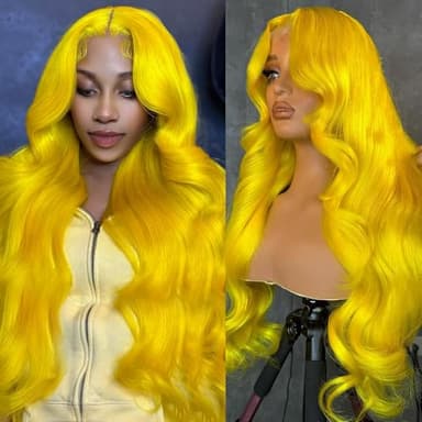 Boumon Yellow Lace Front Wig Human Hair 200% Density Yellow Human Hair Wig Body Wave Lace Front Wigs Pre Plucked Frontal Wigs 28 Inch