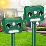 2Pcs Ultrasonic Dog Repeller, Cat Repellent Outdoor, Squirrel Deer Repellent Solar Animal Repellent Ultrasonic with Motion Sensor, Waterproof Skunk Coyote Rabbit Repellent for Yard Farm