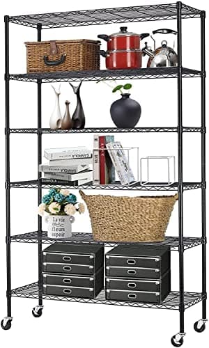 BestOffice Commercial Wire Shelving Unit Metal Shelf Casters Adjustable Layer Rack Strong Steel for Restaurant Garage Pantry Kitchen Garage (45×18×82, Black)