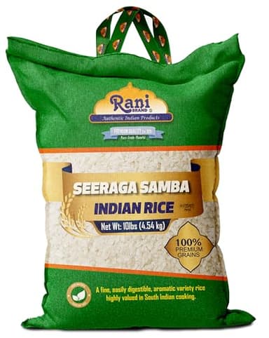 Rani Seeraga Samba Indian Rice 160oz (10lbs) 4.54kg Cloth Bag ~ All Natural | Gluten Friendly | Vegan | Kosher | Export Quality | Indian Origin